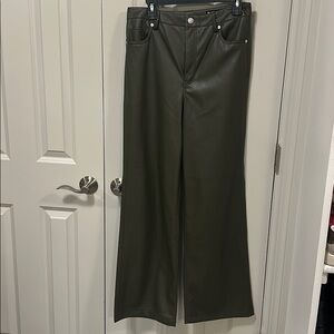 Olive green, faux, leather wide leg pants
